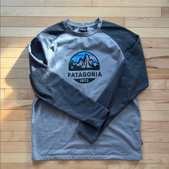 Patagonia Other - Patagonia Men's Light Gray & Dark Charcoal Raglan Long-Sleeve Logo Tee